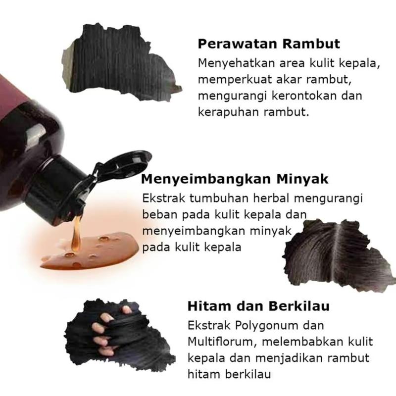 Shampoo Uban Menjadi Hitam 300ML / Shampoo Uban Permanen Black Herbal Natural Polygonum Multiflorum Hair Blackening 3