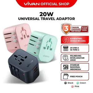 VIVAN Universal Travel Adaptor 20W & 25W VPS-T003A Series Multi-country SNl Garansi 3 Tahun Charger