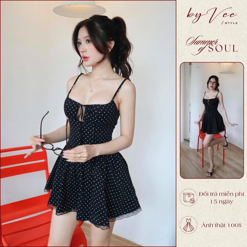  Váy kaki nữ chấm bi đen Ratih Dress - ByVeeStyle 