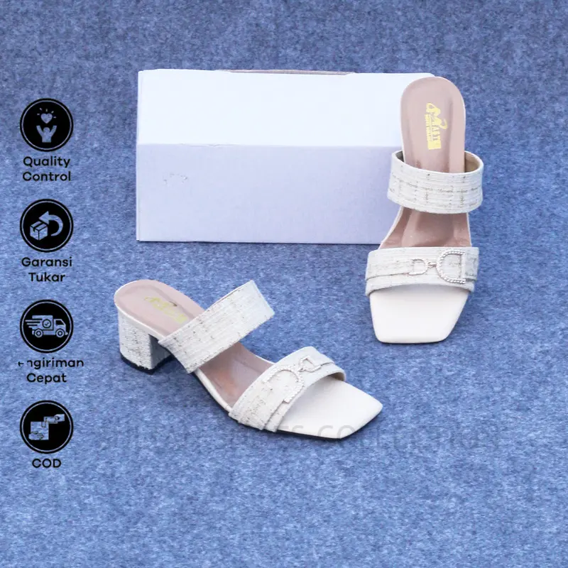 Sultan Shoes | Sendal Hak Tahu 5 cm Wanita Flat Slop Tali Kokop Kekinian Aksesoris Gesper Rantai D | Sandal High Heel 5cm CasuaL 7