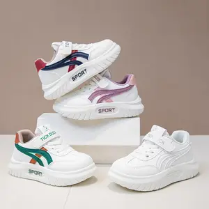 BOMBBEAR 2206 Sepatu Sekolah Anak Dengan Fashion Sneakers Bahan Strap Velcro Kulit Sintes Premium, Kualitas Nyaman Lentur Ringan Desain Ergonomis untuk Aktivitas Aktif Si Kecil! warna Putih Hijau Biru Ungu dengan ze 26-37
