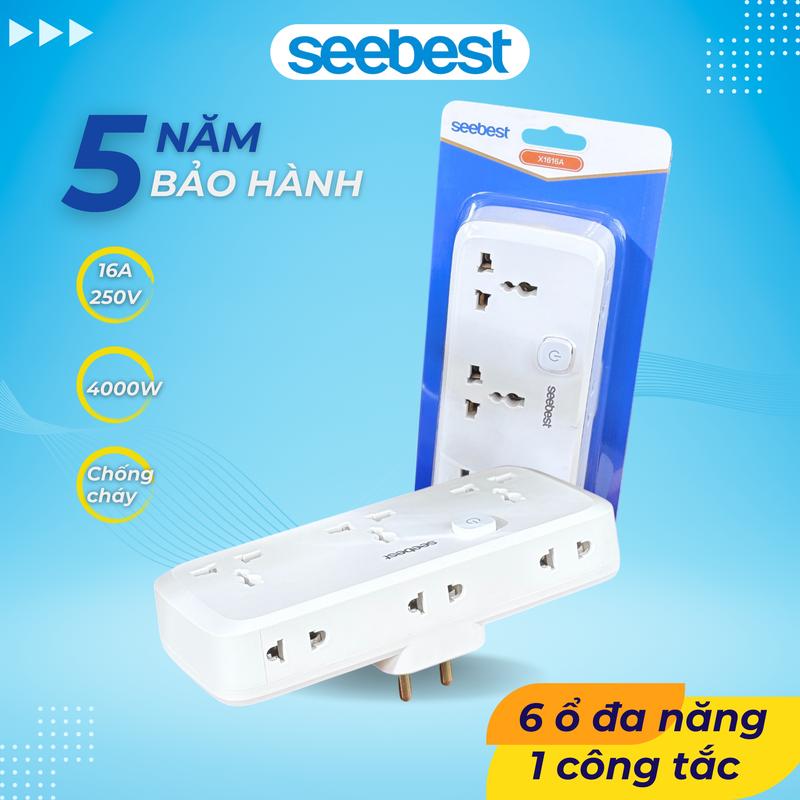 Ổ cắm chia điện đa năng SEEBEST chân 2 chấu, 6 ổ đa năng 1 công tắc, công suất 16A/250/4000W bảo hàng 5 năm-X1616A