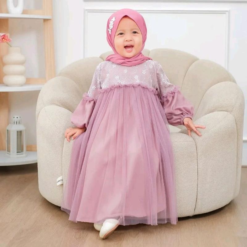 Mafaza Dress Kids Pesta Brukat Mewah Simple Elegant Gamis Anak Perempuan Muslimah Umur 3 4 5 6 Tahun Bahan Velvet Mix Tile Gaun Lebaran Baju Anak Cewek Perempuan Kondangan 1