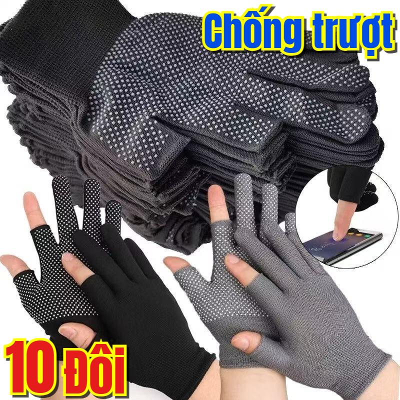Găng tay nylon chống trượt thoáng khí - Hở ngón, cảm ứng màn hình - Cho nam nữ, thể thao, đạp xe, câu cá, làm việc