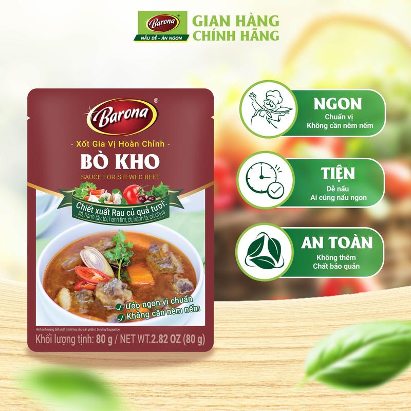 Combo 1 hộp Gia Vị Bò Kho Barona 80g ướp ngon chuẩn vị không cần nêm nếm