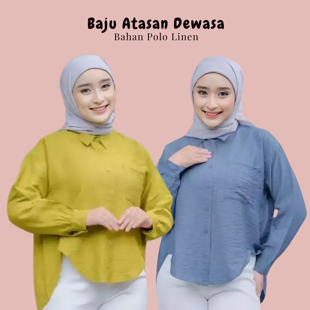 NOKA BLOUSE - ATASAN KEMEJA WANITA - BIG SIZE - Bahan polo linen LD 120 cm