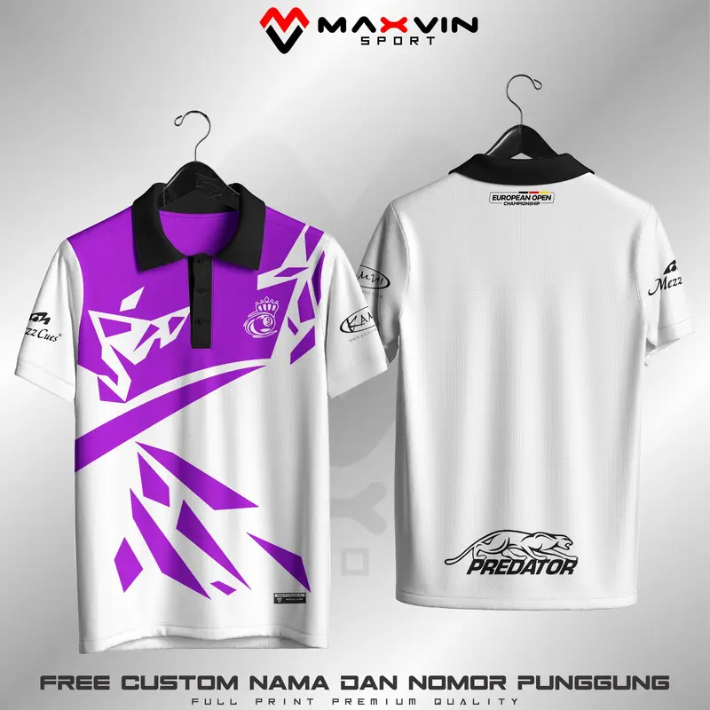 JERSEY POLO BILLIARD PREDATOR PUTIH BISA CUSTOM WARNA NAMA DAN LOGO 1