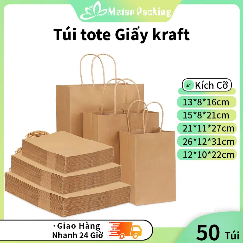 Túi giấy Kraft có quai đựng quà nhiều kích thước, Túi giấy Kraft xi măng Nhật Bản chất lượng 0