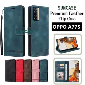 Case for OPPO A77S model flip buka tutup casing standing ada tempat foto dan kartu juga tali hp