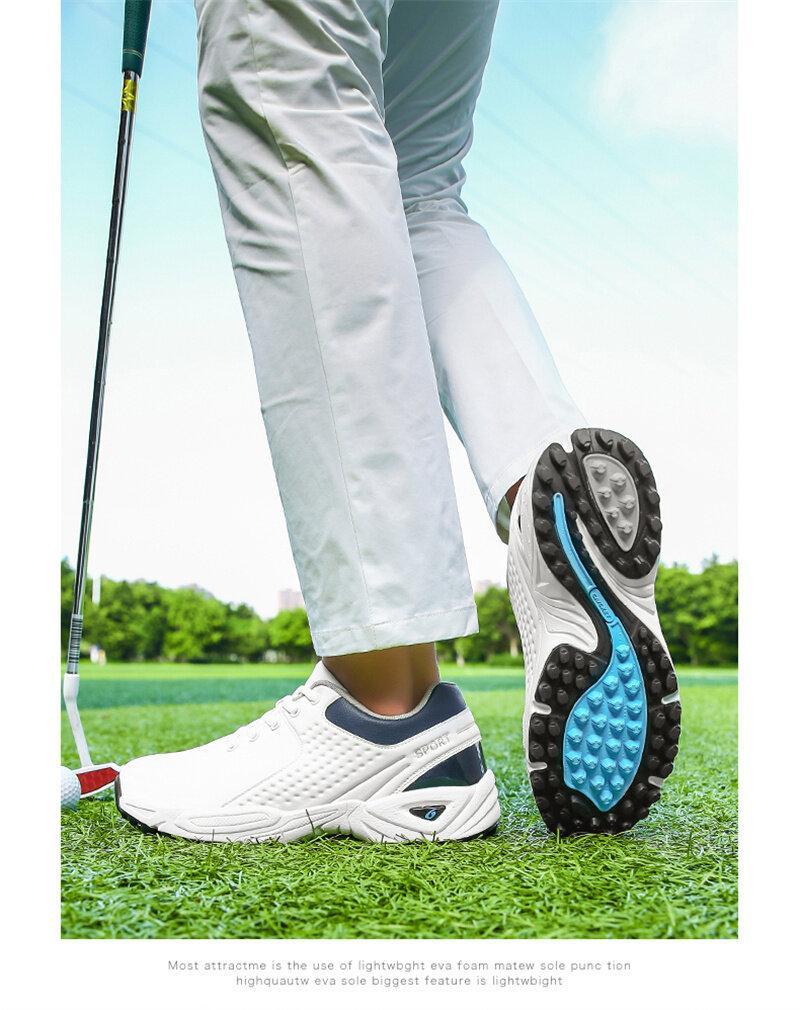 Product Introduction of New High Quality Men Professional Golf Shoes Waterproof Spikes Golf Sneakers Black White Golf Trainers Big Size 40-47 18