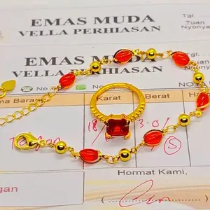 {COD} GELANG TANGAN EMAS MOTIF RANTAI PERMATA MERAH ELEGAN FREE CINCIN PERMATA MERAH DELIMA FREE SURAT DARI TOKO