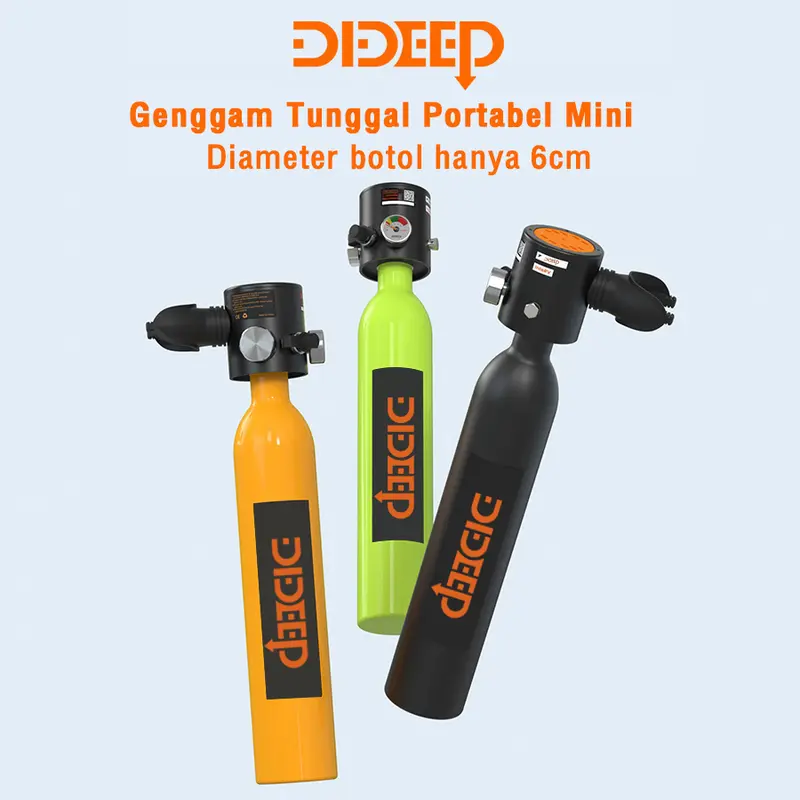 【Garansi Seumur Hidup Lokal】DIDEEP Pro snorkling selam dewasa Kapasitas 0,5L-1L tabung selam tangki paru-paru untuk menyelam scuba menyelam10-20 menit aksesoris selam tangki paru-paru mini portabel snorkle scuba diving mini  diving tank 0