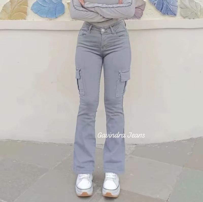Cutbray Cargo Jeans Wanita Best Seller - Celana Jeans Wanita - Cargo Jeans Highwaist Streetch straight 4