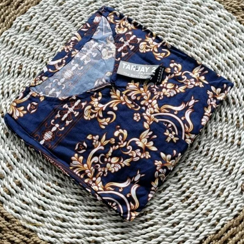 Gamis Katun Jepang Motif Bunga Busui Resleting Lengan Rempel Terdapat Tali Pinggang Dan Kantong Saku 0