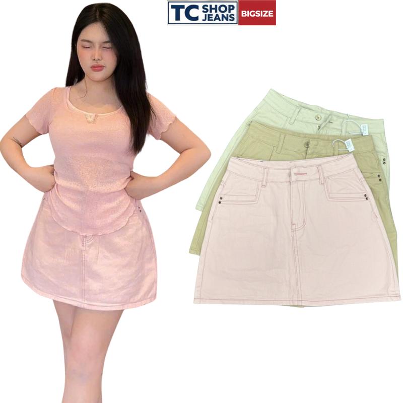  TCSHOPJEANS Chân Váy Kaki Jeans Túi Vuông Cách Điệu Bigsize Form Chữ A Lót Jeans 4 Màu MS QC 20 Nữ 