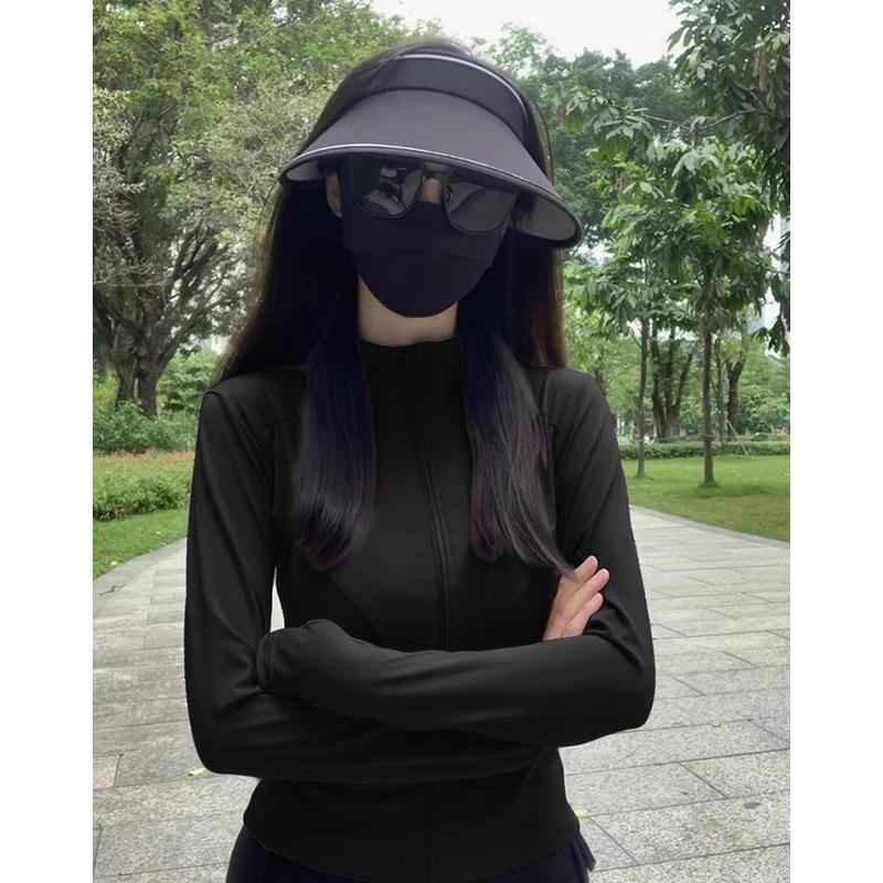 Quần áo chống nắng nữ, bó sát, co giãn, thoáng khí, thấm hút mồ hôi và hút ẩm, cổ áo đứng không có mũ