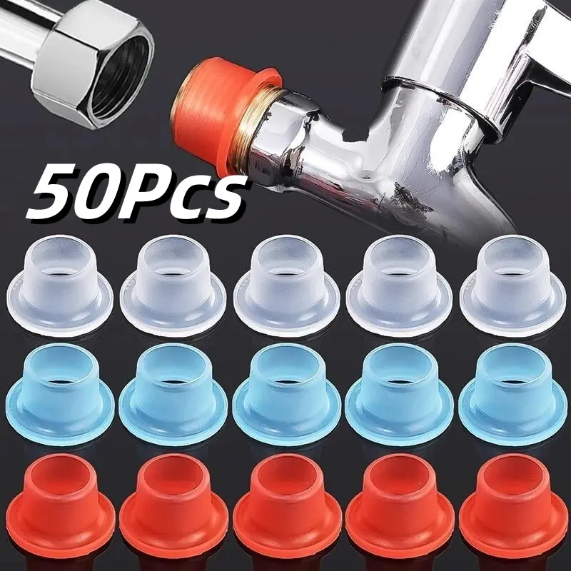 Miếng đệm niêm phong chống rò rỉ vòi, 50 chiếc, với máy giặt niêm phong ống cao su ren, băng keo thô silicon, van tam giác, phích cắm lắp ống