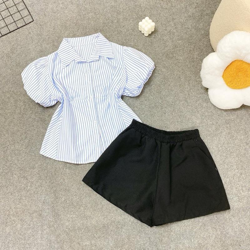  Bộ sơ mi tay bồng kèm quần sooc cá tính cho nữ   CÓ BÁN LẺ  50-95kg kiểu dáng trẻ trung năng động bigsize nữ   SM189 SM192 Q500  bigsize 