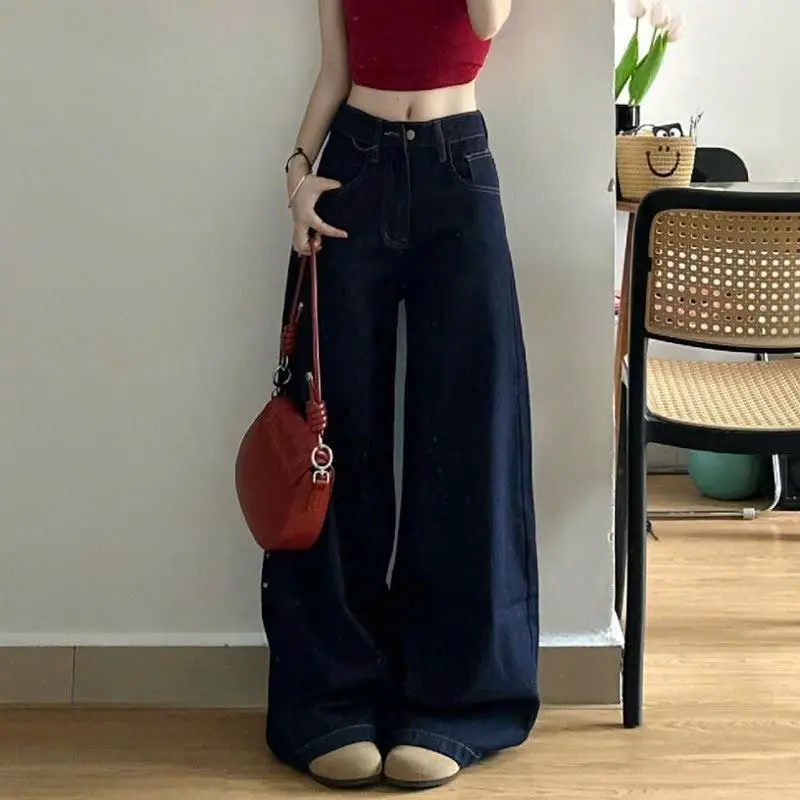 Quần suông ống rộng jean nữ women màu xanh than 2 from gấu to cho nấm+from gấu thừơng dài hóttrrend 2025 bản mới