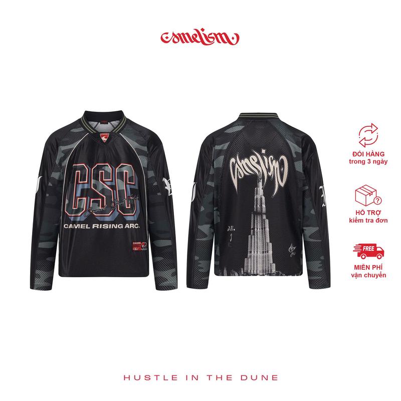 Camelism Áo Thun Dài Tay Họa Tiết Camo phối hai loại vải chất liệu Poly lưới in chuyển nhiệt
