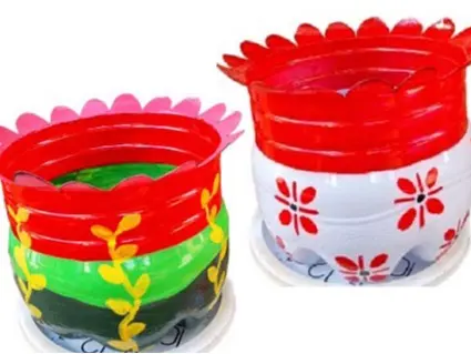Kerajinan Pot Galon Model Kelopak Kecil Motif Bunga & Marah Putih Kemerdekaan