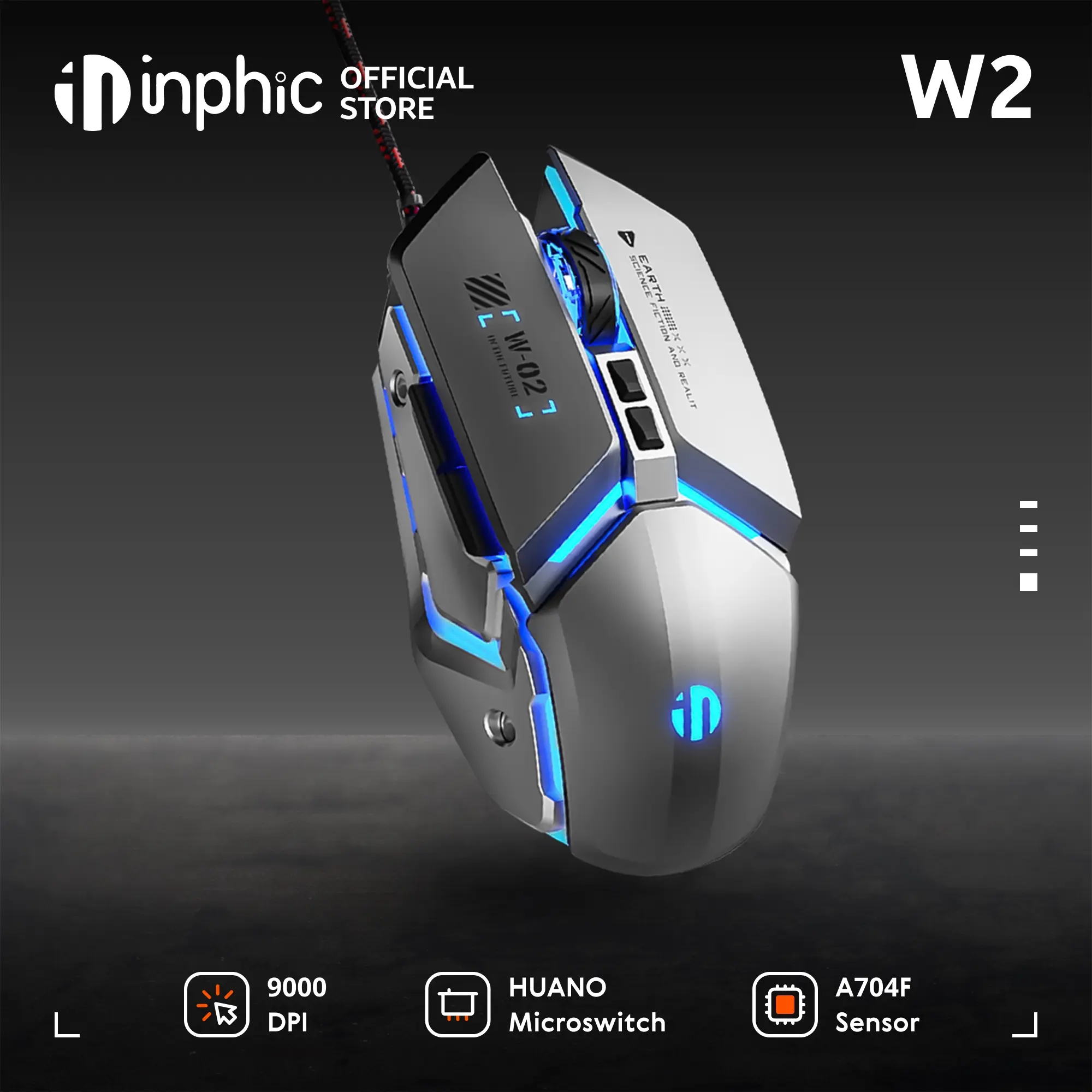 INPHIC W2 Mouse Gaming Wired Macro Programmable RGB 9K DPI Kelas Gaming