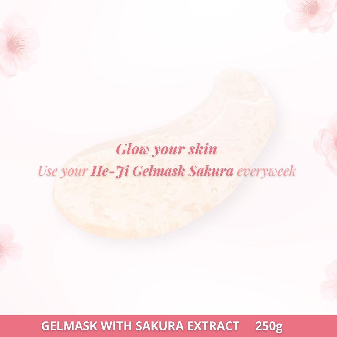 [HE-JI] Gel Mask With Sakura Extract 250gr - Skincare Masker Jelly Melembabkan, Mencerahkan & Menenangkan Kulit Berjerawat I For All Skin Type with Niacinamide 2%, Extract Sakura, 5x Ceramide & Centella Asiatica - UJI LAB SIG & BPOM APPROVED