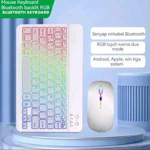Keyboard Bluetooth Nirkabel dengan Backlit RGB 7 Warna Dua Mode Kompatibel dengan Android Apple dan Windows