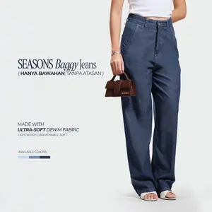Seasons Baggy Extra Pockets Jeans Celana Denim Panjang Wanita Wide Leg