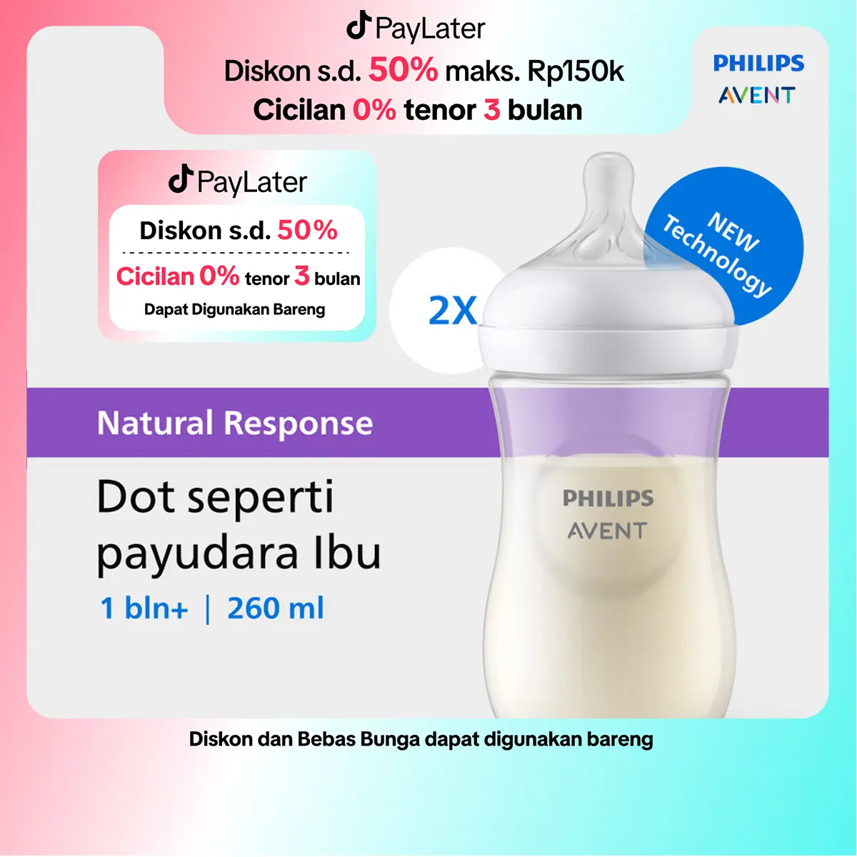 Philips Avent | Botol Susu Bayi | Natural Response | Dot Seperti Payudara Ibu | 260 ml | Twin | SCY903/02