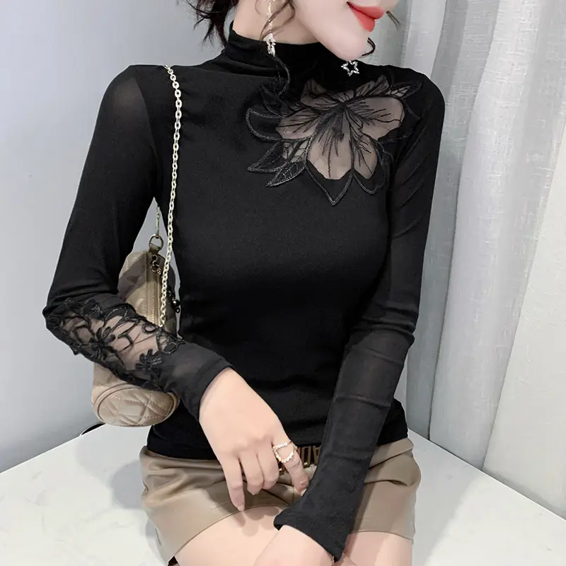Áo Thun Lưới khoét Sexy, Dành Cho Nữ, Tay Áo Dài, Phong Cách Châu Âu, Áo In Họa Tiết Da Báo, cổ lọ thấp, Áo Chui Đầu, Thích Hợp Cho Mùa Thu Và Mùa Đông, DL