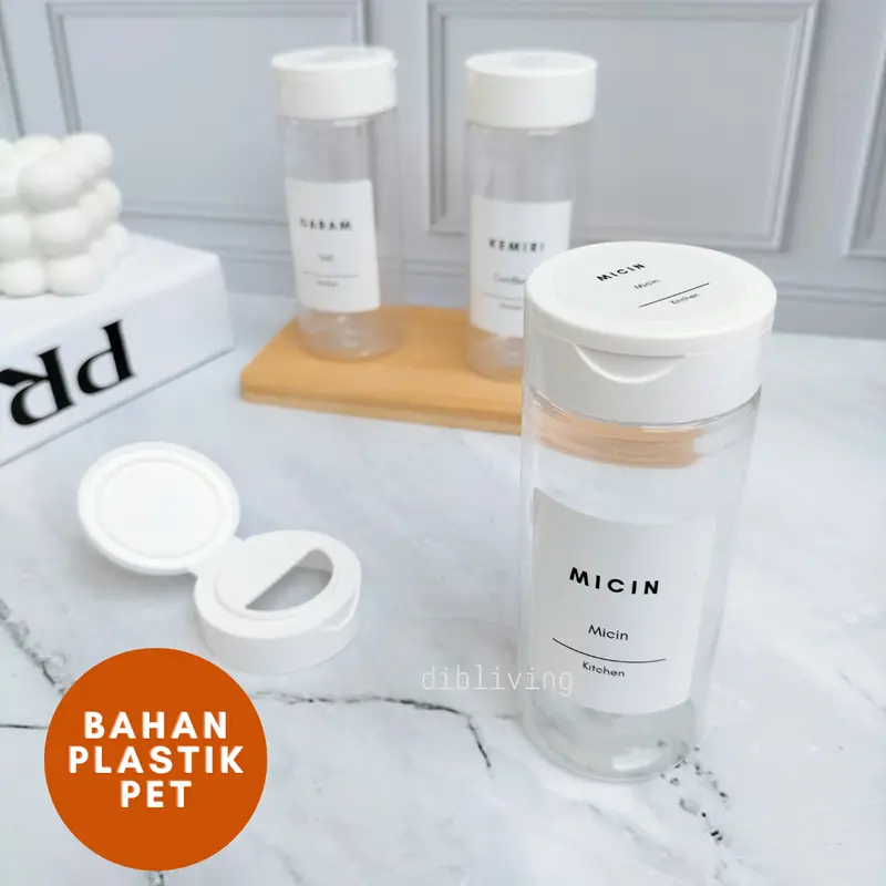 DIBLIVING | Toples Bumbu Dapur 140ml PUTIH Aesthetic TABUR  BON CABE Lubang Besar & Lubang Kecil 3