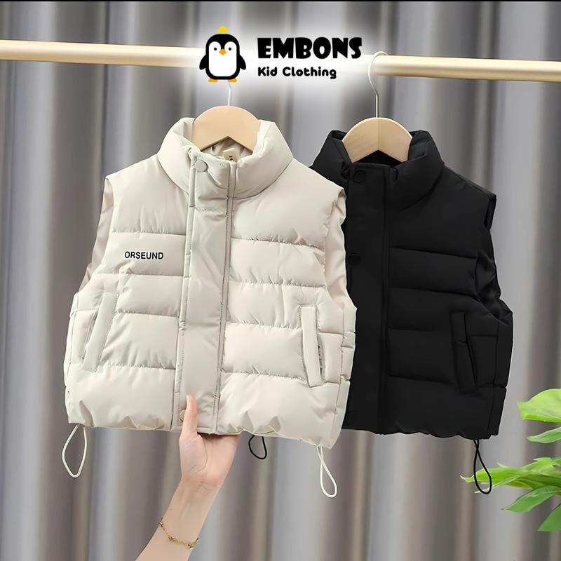 Áo phao gile cao cổ bông nhồi mềm cao cấp cho bé trai bé gái vải bên ngoài chống nước cản gió tốt EMBONS