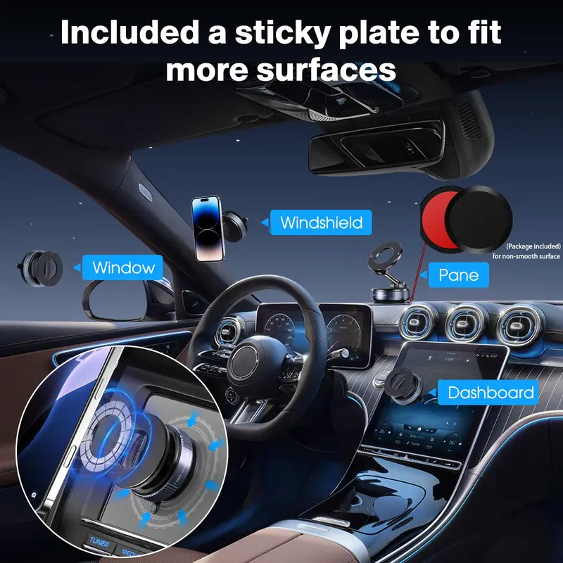 Soporte magnético de succión al aspiradora, Envío de placa magnética anular plegable y retráctil manos libres con ventosa para coche, gimnasio, espejo, superficie lisa, compatible con iPhone Android y todos los teléfonos - Foto 9