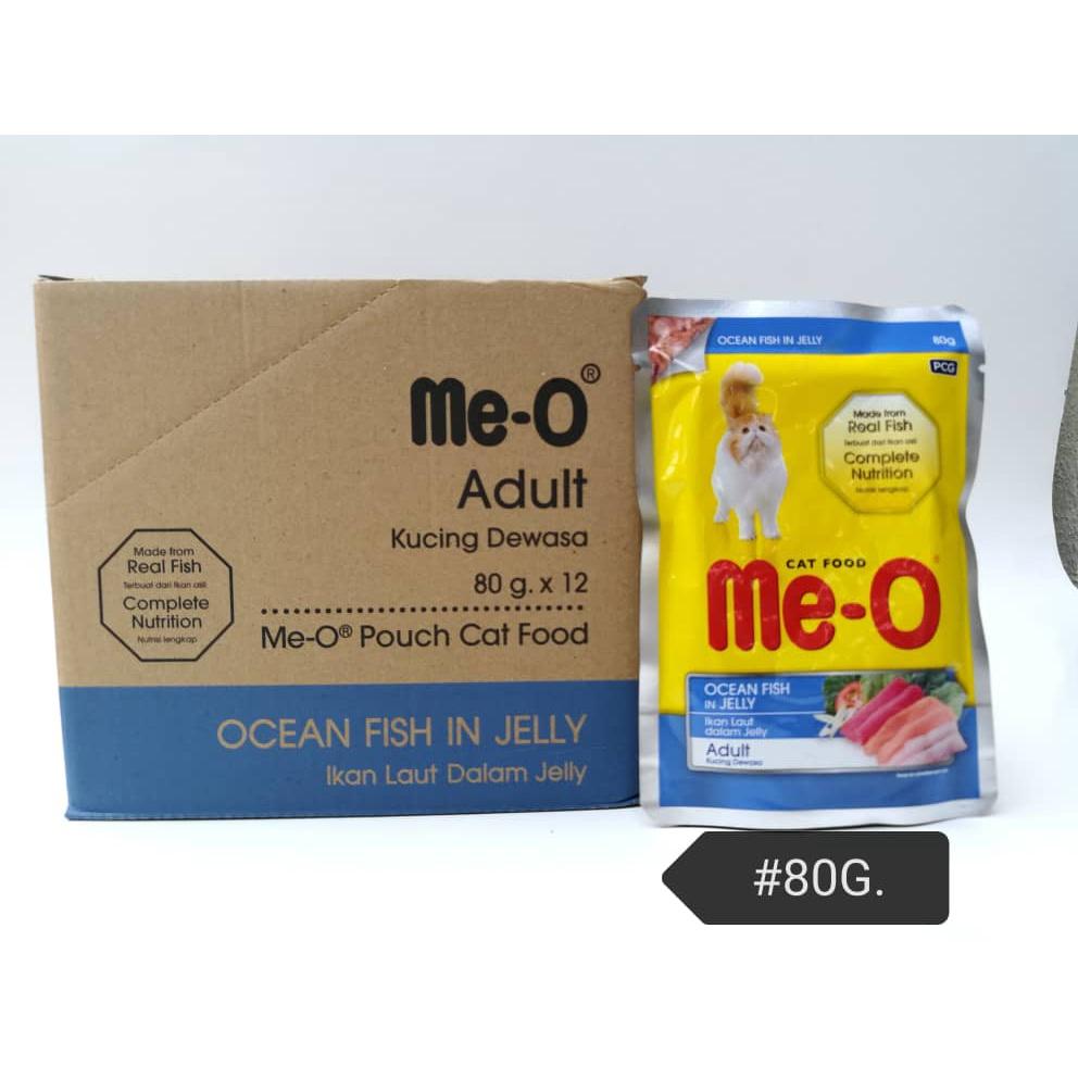 (48xPacks) Me-O Pouch Adult Wet Cat Food Feed 80gram Ocean Fish in Jelly Makanan Kucing
