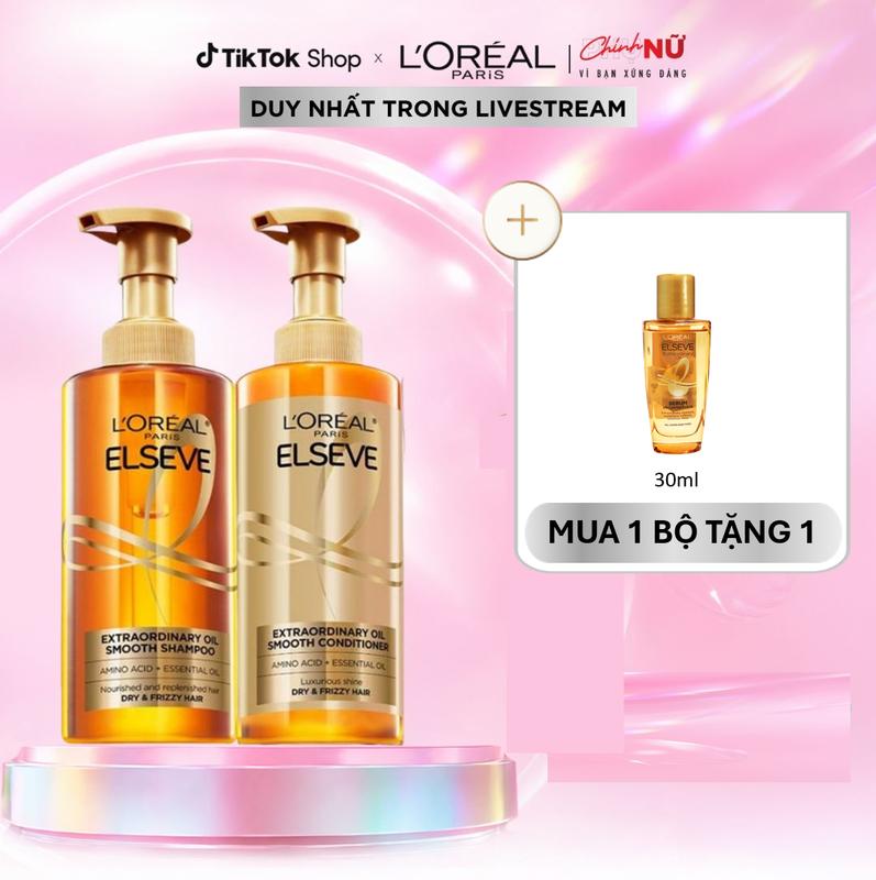 [BÁN CHẠY] Bộ gội xả dưỡng tóc suôn mượt tóc cao cấp L'Oreal Paris Extraordinary Oil Sleek 440ml x2