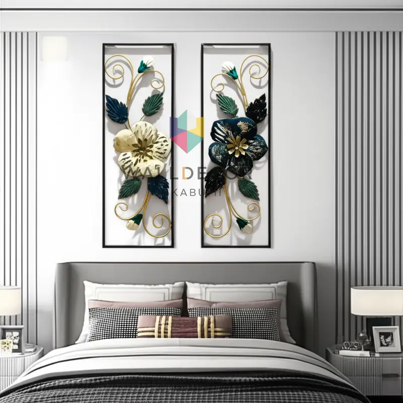 Walldecor Sukabumi Set Hiasan Dinding Aesthetic 85x31 Frame Metal Black Dekorasi Gantung Daun Bunga 1