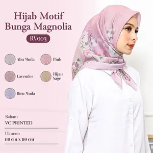 HIJAB SEGI EMPAT 110x110 CM SENTUHAN MOTIF BUNGA- BUNGA - RV003-10-16
