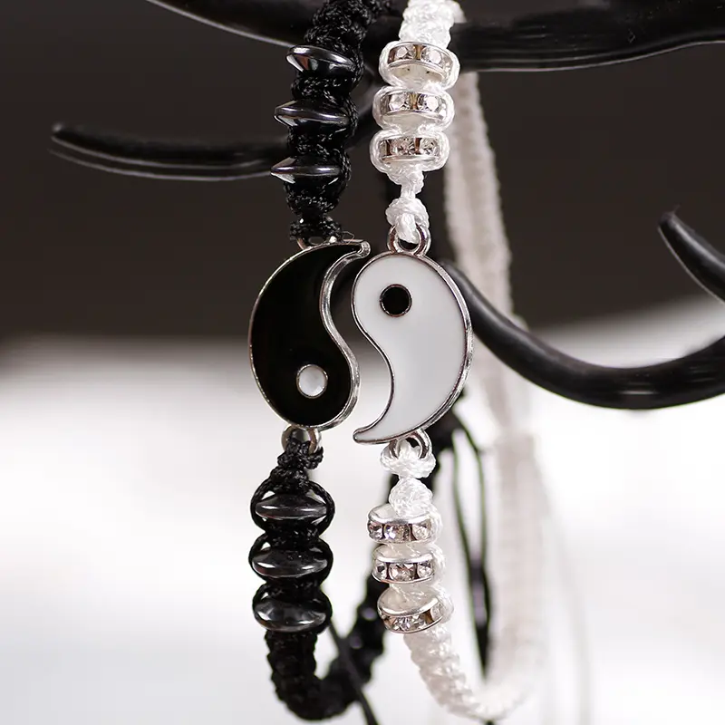 【zhamus】Alloy Tai Chi Braided Bracelet Hand-set gelang couple cauple telon Anniversary Engagement Birthday Gift Dapat dipakai oleh pria dan wanita Gelang Keberuntungan delapan trigram dan diagram tai chi Hitam Magnet  Putih  Bracelets 3