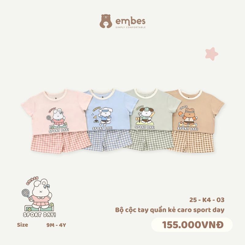 Bộ quần áo cộc tay quần kẻ caro Sport Day cho bé Embes Việt Nam từ 9 tháng - 4 tuổi - 25-K4-03