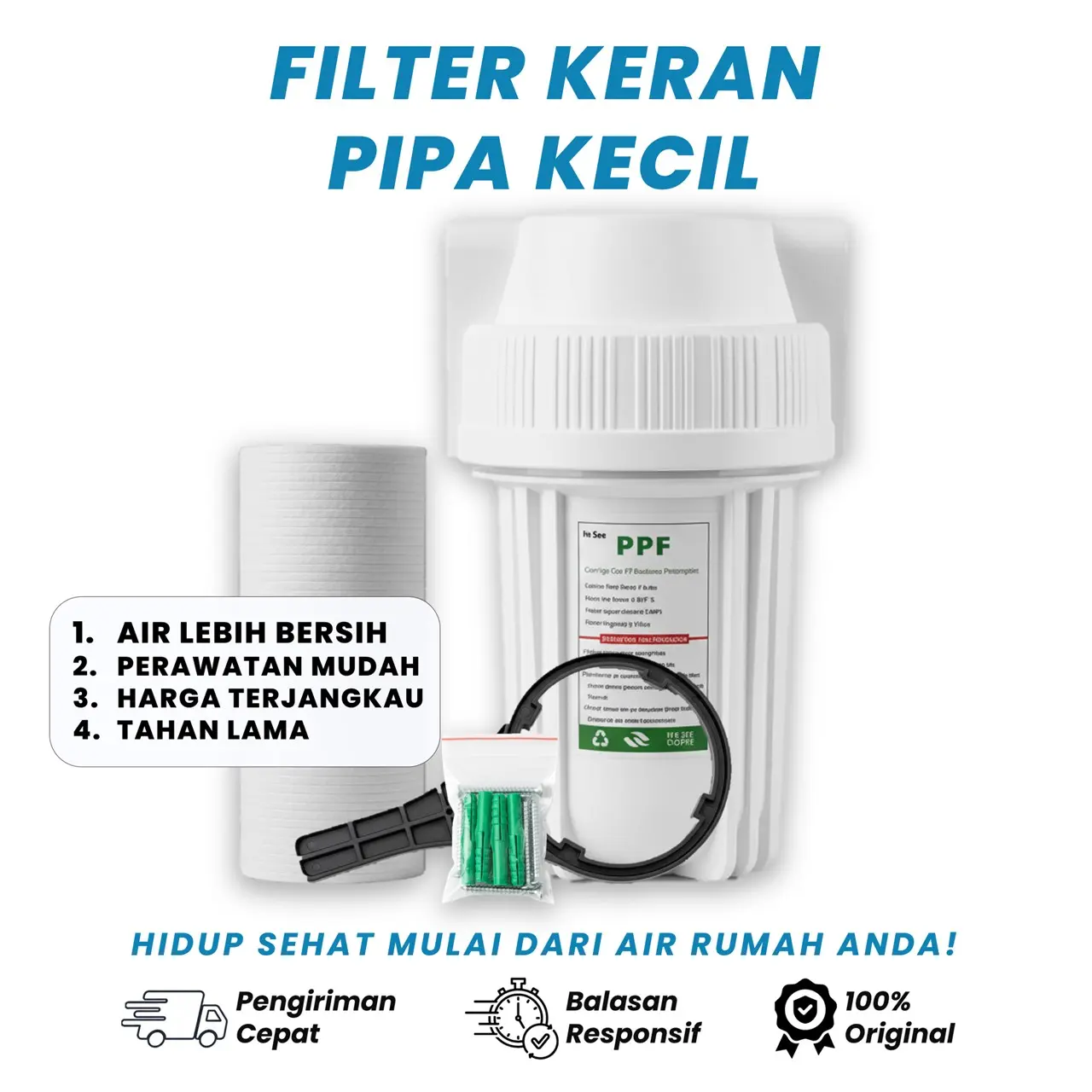 Filter Air Saringan Air PDAM, PAM, Sumur, Tabung / Tahap 1, 5". - Tabung Clear & Putih