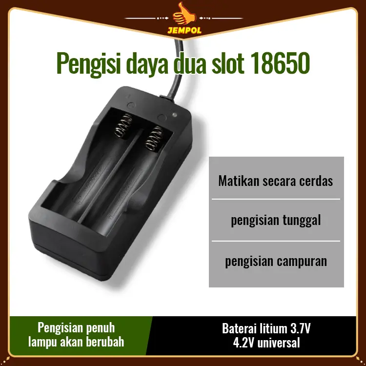 JEMPOL Pengisi Daya Baterai 18650 Litium Aman Dan Efisien, Pengisi Daya Otomatis Berhenti Saat Penuh Dilengkapi Dengan Colokan, Pengisi Daya Pengisian Cepat Baterai 18650