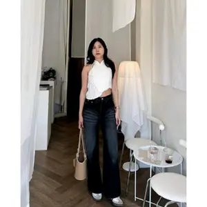 Celana Highwaist Loose Jeans Wanita Celana Panjang Loose Baggy Jeans Semi Retro Korean Style Hitam Straight Bawahan Oversize Nyaman Lembut