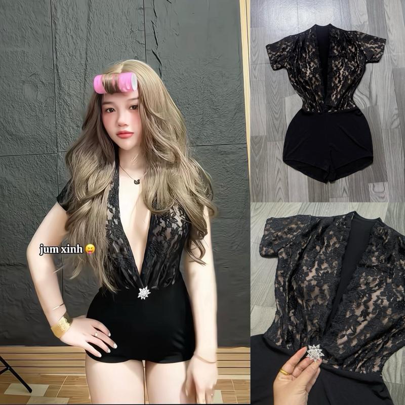Jumpsuit phối ren Kèm tang rời Sẵn Mút, Chất mềm mịn