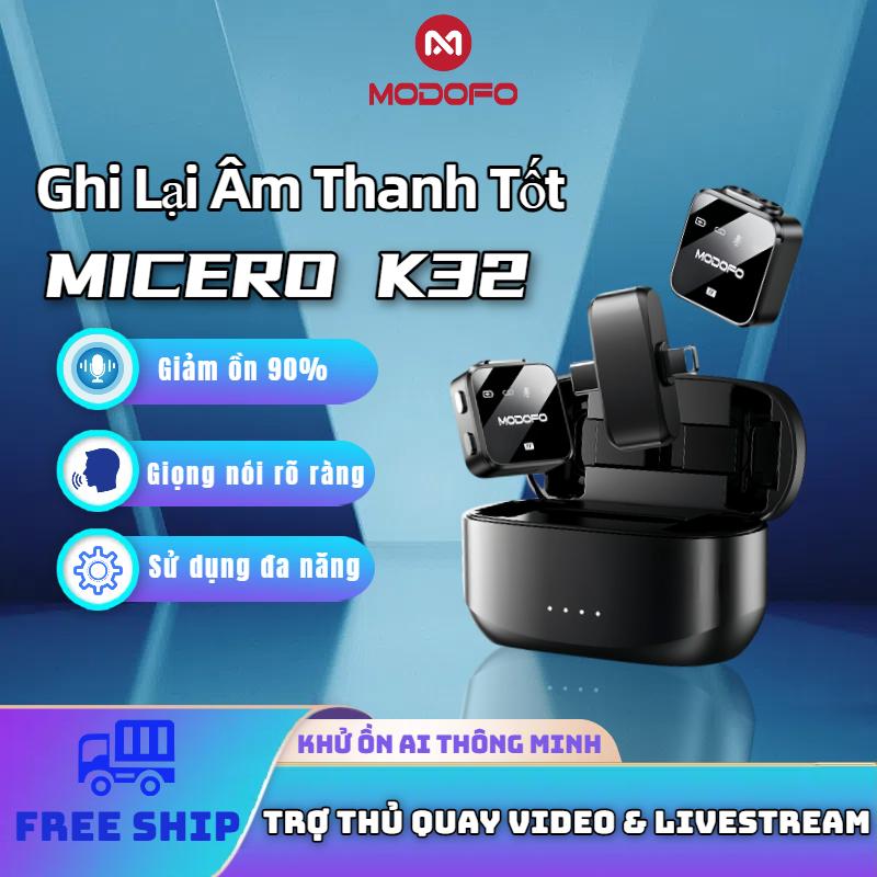 [MODOFO]Micro không dây Giảm ồn hai mic Chuyên dùng cho quay ngoại cảnh, video ngắn, livestream, phỏng vấn, vlog – Micro cài áo Bluetooth không dây thu âm chống ồn