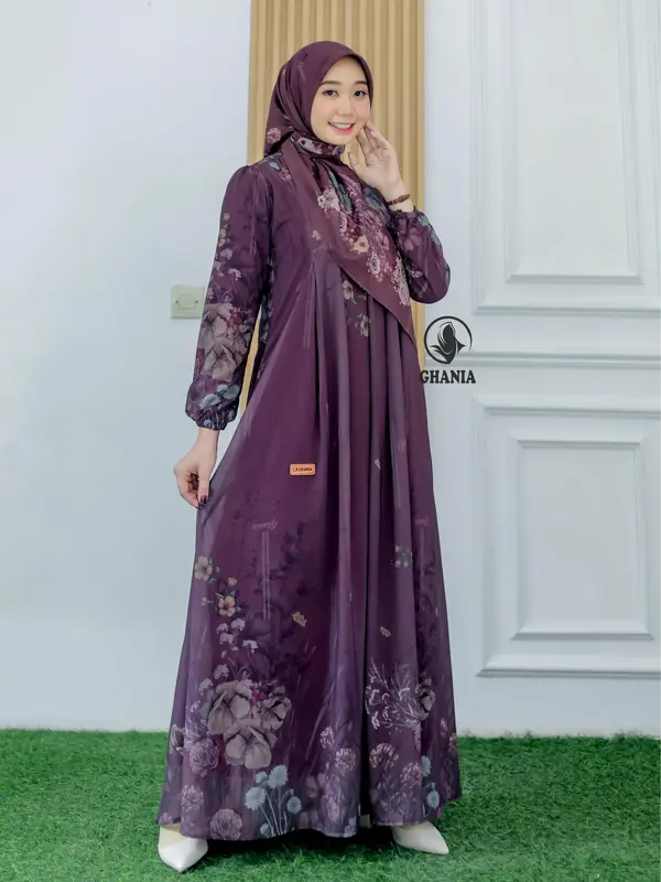 Ghania Cellosia Dress- Putih- lavender- khaky- hitam- maroon 4