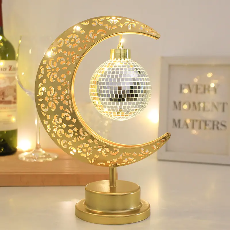 Ball Star Festival Decoration Led Wrought Iron Moon Hollow Desktop Modeling Lamp Light Gift Retro Ornaments Fairy Metal