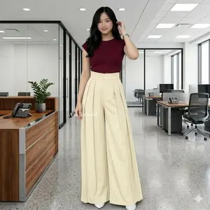 AM BRAND Lavie Pants - Ivory Culote Palazzo Highwaist Celana Panjang Wanita - Celana Fashion Muslim Wanita - Celana Kasual Trendy - Viral