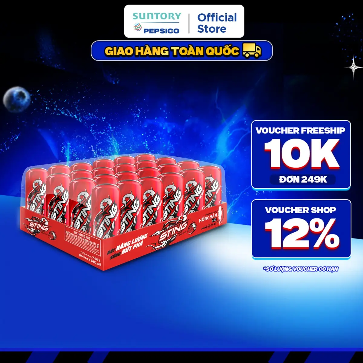 [SALE ĐẠI LỄ]Thùng 24 Lon Nước Tăng Lực Sting Dâu (320ml/lon)