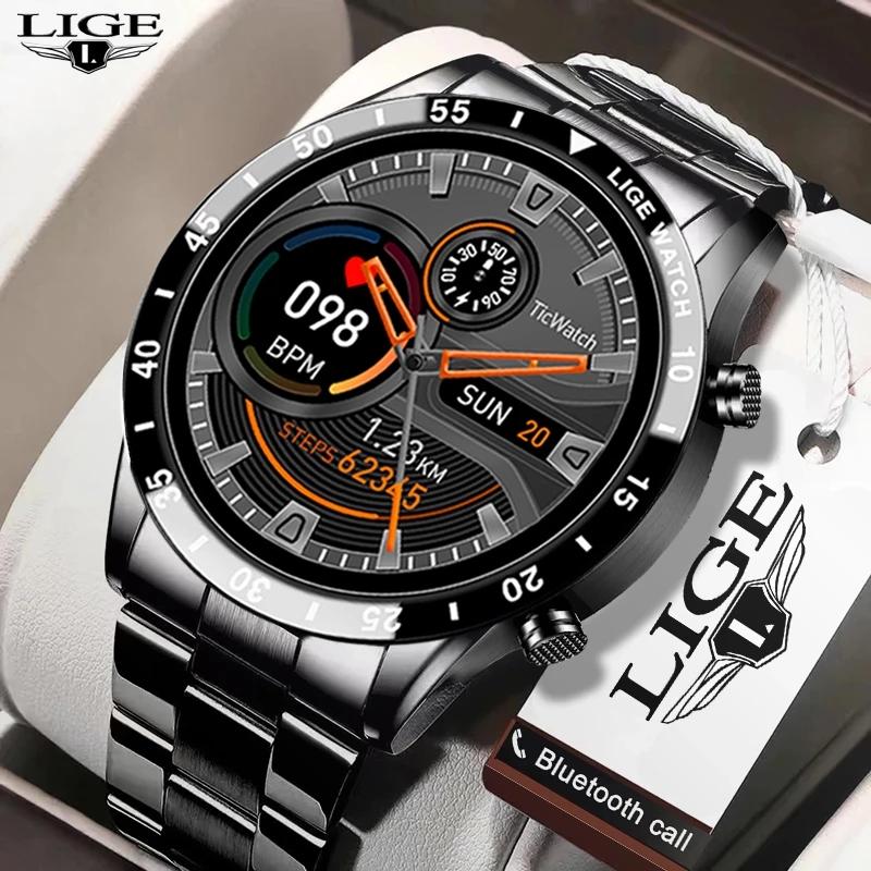 LIGE Original Smart Watch Men Full Touch Screen Bluetooth Call Message Push Blood Oxygen Multiple Sports Modes Fitness Waterproof Women Smartwatch for Android iPhone